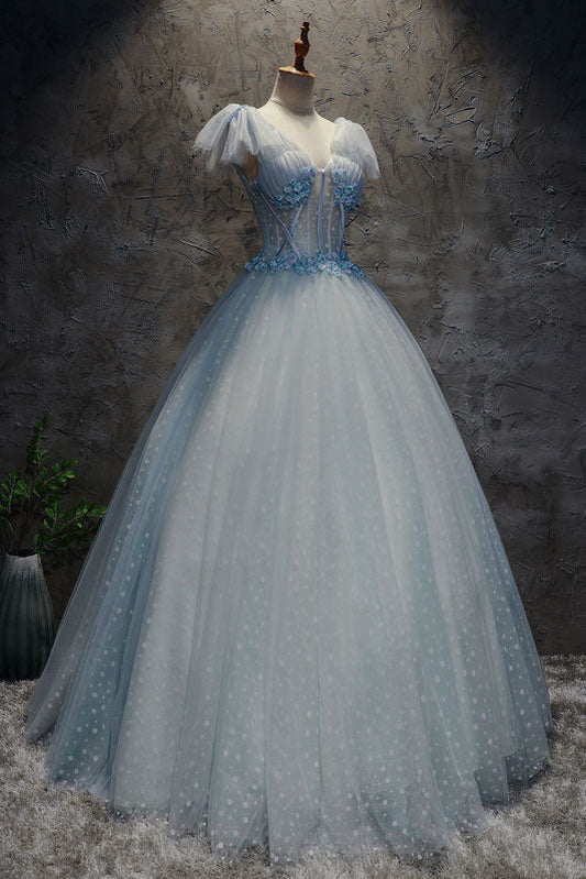 Blue Tulle Long Prom Dress Blue Tulle Evening Dress