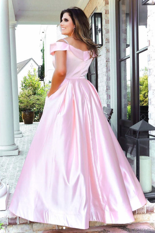 Pink Satin Long Prom Dress Pink Long Evening Dress