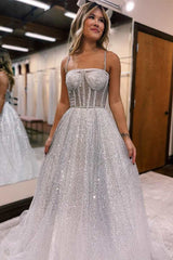 Magdalena Dressystars  Silver Ombre Sequin Material  Princess Straps A-Line Prom Gown