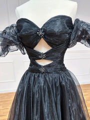 Black A-Line Organza Long Prom Dress Black Formal Evening Dress