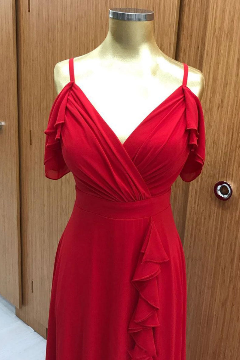 Red Chiffon Long Prom Dress Red Chiffon Evening Gown