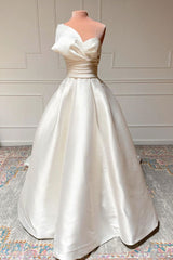 White Satin Long Prom Dress White Wedding Dress