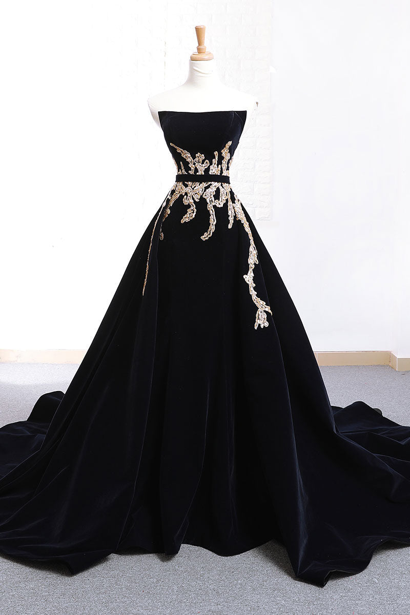 Black Lace Appliqu¨¦ Long Prom Dress Black Evening Dress