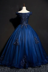 Blue V-Neck Tulle Beaded Long Prom Dress Blue Evening Dress