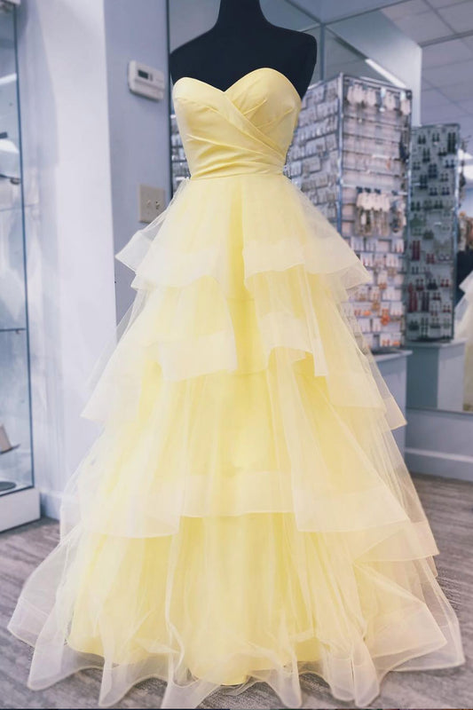 Yellow Tulle Long Prom Dress Yellow Evening Dress