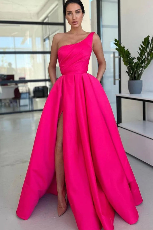 Ariella Dressystars ?Charming A Line One Shoulder Fuchsia Sequin Material  Long Prom Dresses with Split Design