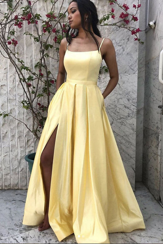 Simple Yellow Satin Long Prom Dress Yellow Formal Dress