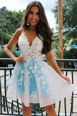 rosalind pretty a line sexy v neck sky blue homecomig dress with delicate appliques