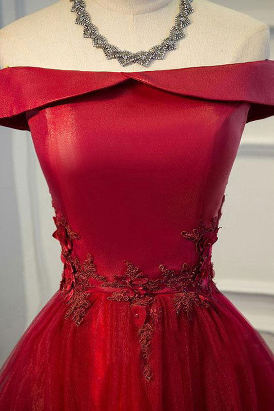 Burgundy Off-Shoulder Lace Long Prom Dress Burgundy Evening Dress