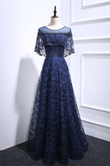 Dark Blue Tulle Lace Long Prom Dress Blue Tulle Evening Dress