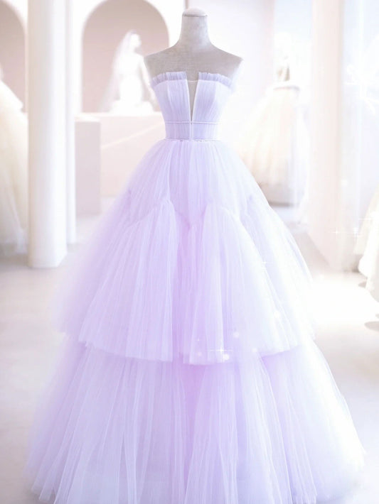 Purple A-Line Tulle Long Prom Dress Purple Evening Dress