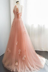 Pink Tulle Long Prom Dress Pink Tulle Evening Dress