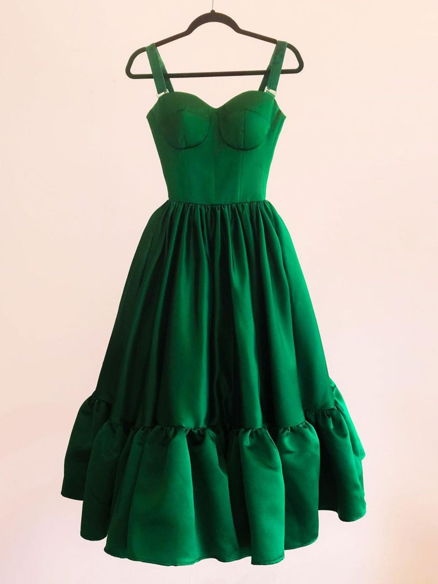 Simple Sweetheart Neck Satin Short Prom Dress Green Homecoming Dress