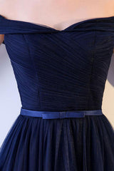 Simple Sweetheart Tulle Dark Blue Long Prom Dress Blue Bridesmaid Dress