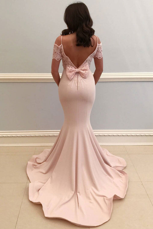 Pink Satin Mermaid Long Prom Dress Pink Evening Gown