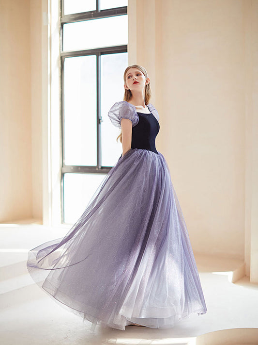 Simple Purple Tulle Long Prom Dress Purple Tulle Evening Dress