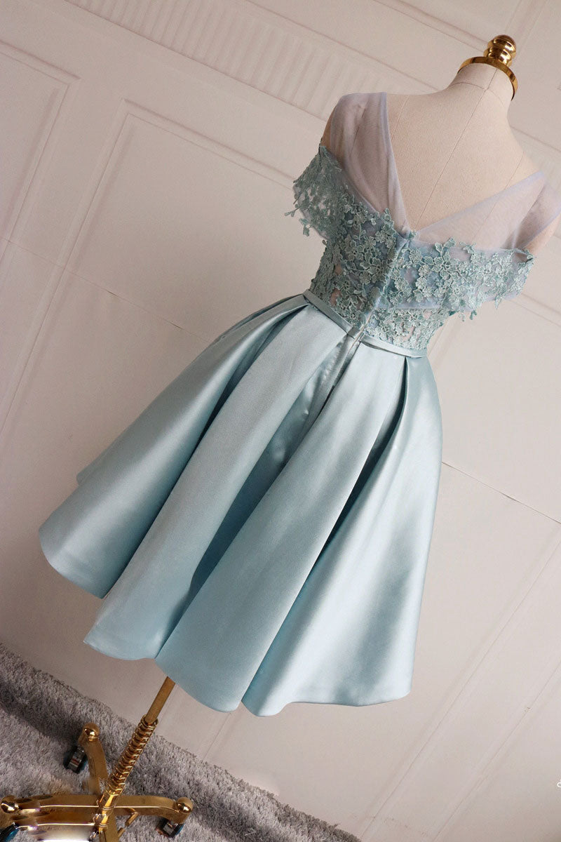 Blue Lace Short Prom Dress Blue Lace Bridesmaid Dress