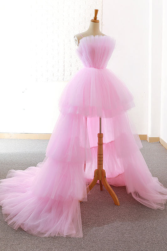 Pink Tulle Long Prom Dress Pink Tulle Evening Dress