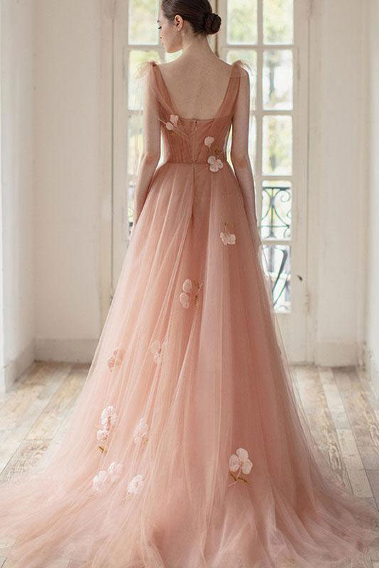 Pink Tulle Long Prom Dress Pink Tulle Evening Dress