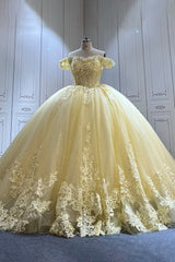 Yellow Quinceanera Dress Sweet 15 Evening Dress Crystal Sleeveless Off Shoulder Beading Ball Gown Dress