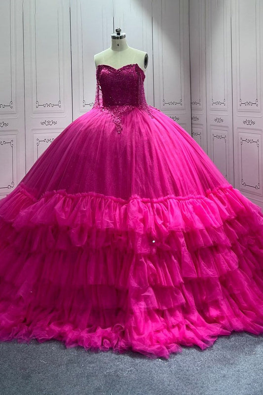 Pink Quinceanera Dress Sweet 15 Evening Dress Crystal Sleeveless Beading Ball Gown Dress