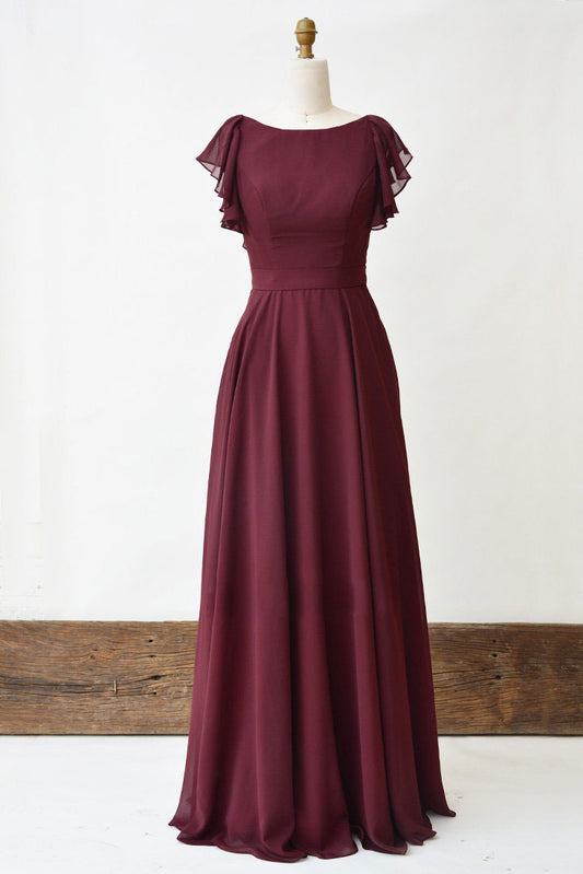 Simple Burgundy Chiffon Long Prom Dress Burgundy Evening Gown