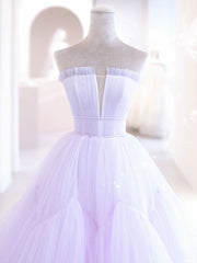 Purple A-Line Tulle Long Prom Dress Purple Evening Dress