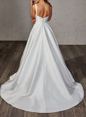 Satin Wedding Dress with Ball-Gown/Princess Sweetheart Neckline and Sweep Train