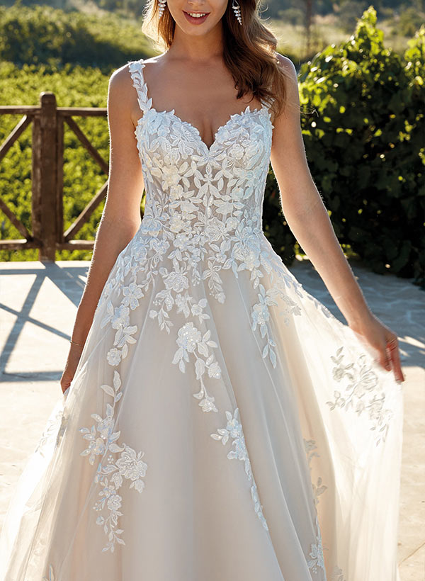 Sweetheart A-Line Lace Wedding Dress with Sweep Train