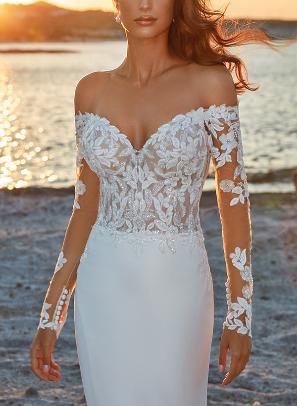 Off-the-Shoulder Sweep Train Wedding Dress With Lace - Trumpet/Mermaid