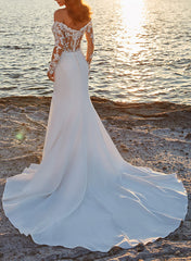 Off-the-Shoulder Sweep Train Wedding Dress With Lace - Trumpet/Mermaid