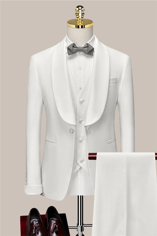 Logan White Shawl Lapel 3-Piece Close Fitting Wedding Suit