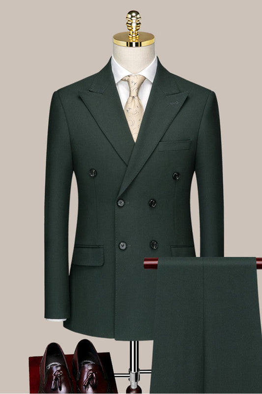 Nicholas Dark Green Double-Breasted Prom Suit - Stylish