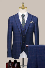 William New Arrival Blue Plaid Close-Fitting Business Suit