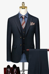 Jacob New Arrival Dark Navy 3-Piece Notched Lapel Business Suit