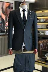 Aubrey Black Three-Piece Peaked Lapel Business Suit