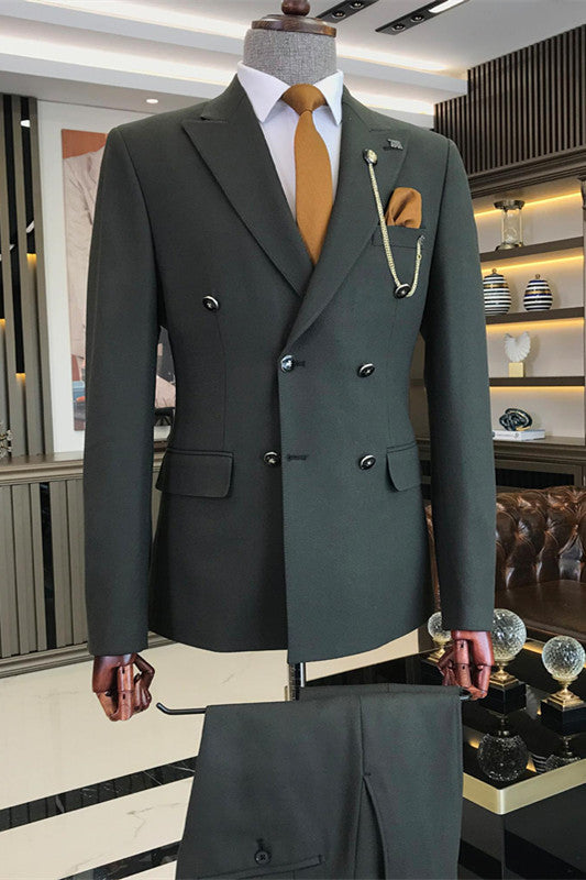 Armstrong Bespoke Dark Green Peaked Lapel Slim Fit Business Men's Suit