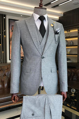 Ashbur Gray Three-Piece Peaked Lapel Business Suit