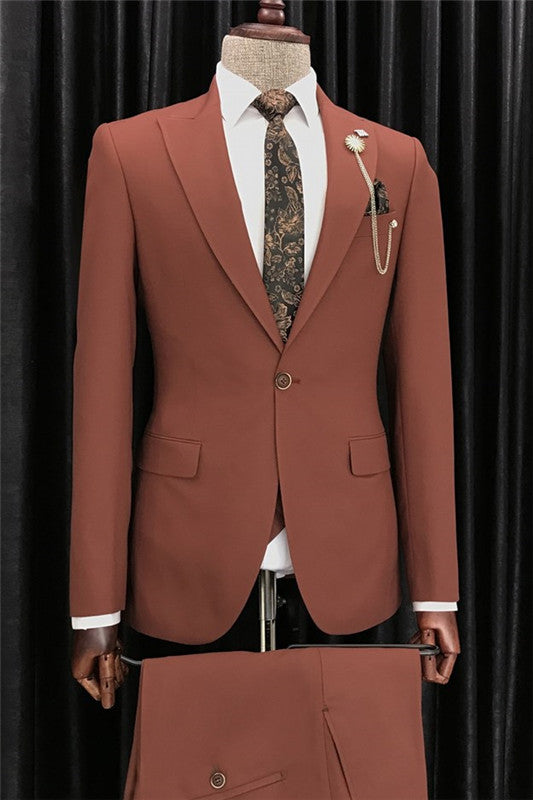 Adam Brick-Red Close-Fitting Peaked Lapel Prom Suit