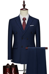 Cameron Dark Navy Double Breasted Peaked Lapel Men's Suit