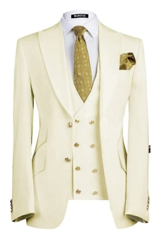 Barry Cream Three-Piece Peaked Lapel Prom Suit