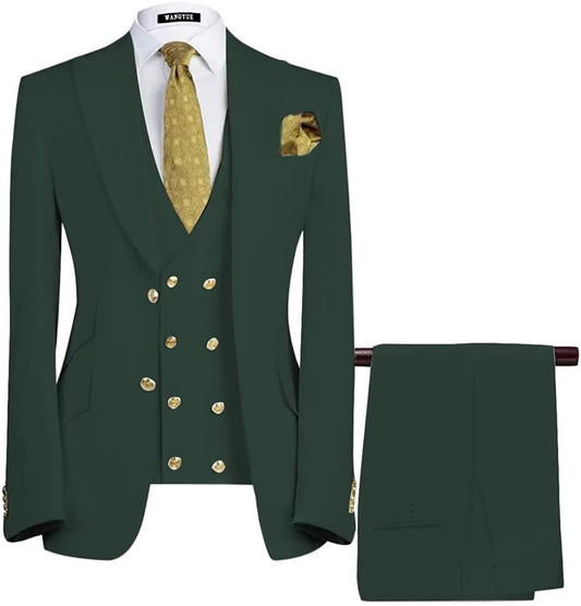 Boris Dark Green Three-Piece Peaked Lapel Business Suit