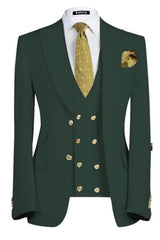 Boris Dark Green Three-Piece Peaked Lapel Business Suit