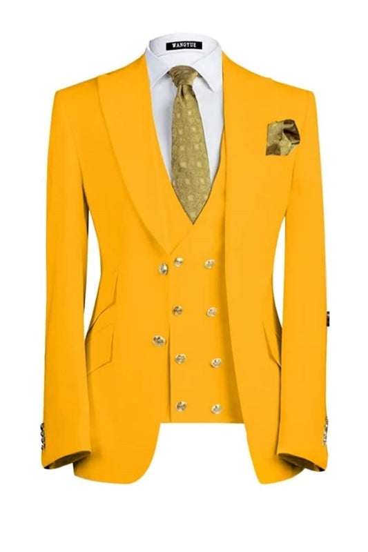 Buck Modern Yellow 3-Piece Peaked Lapel Men's Prom Suit