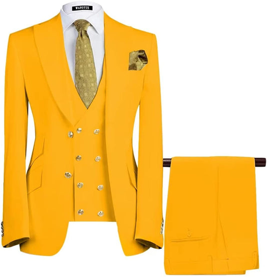 Buck Modern Yellow 3-Piece Peaked Lapel Men's Prom Suit