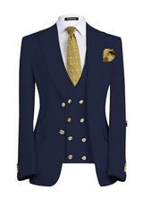 Burke Navy Blue Three-Piece Peaked Lapel Business Suit