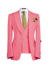 Bill Candy Pink Three-Piece Peaked Lapel Prom Suit