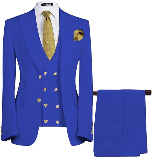 Benjamin Royal Blue Three-Piece Peaked Lapel Prom Suit