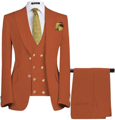 Bruce Rust Red Three-Piece Peaked Lapel Prom Suit