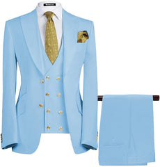 Blair Sky Blue Three-Piece Peaked Lapel Prom Suit